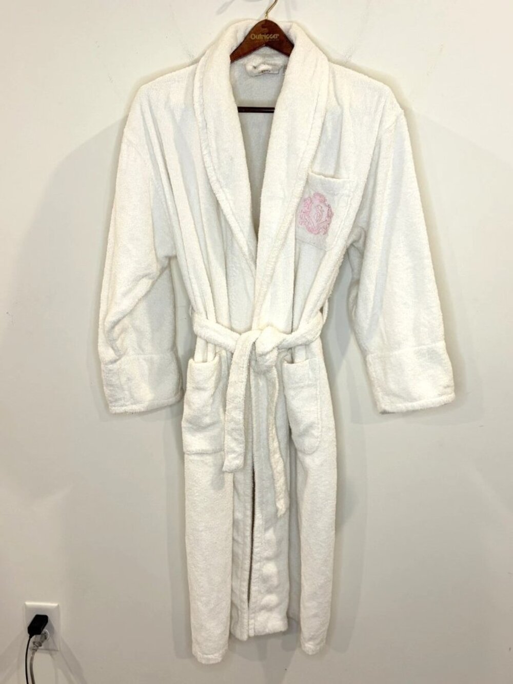 Vintage Victoria's Secret Terry Cloth Robe One Size White Pink Logo Gold Label